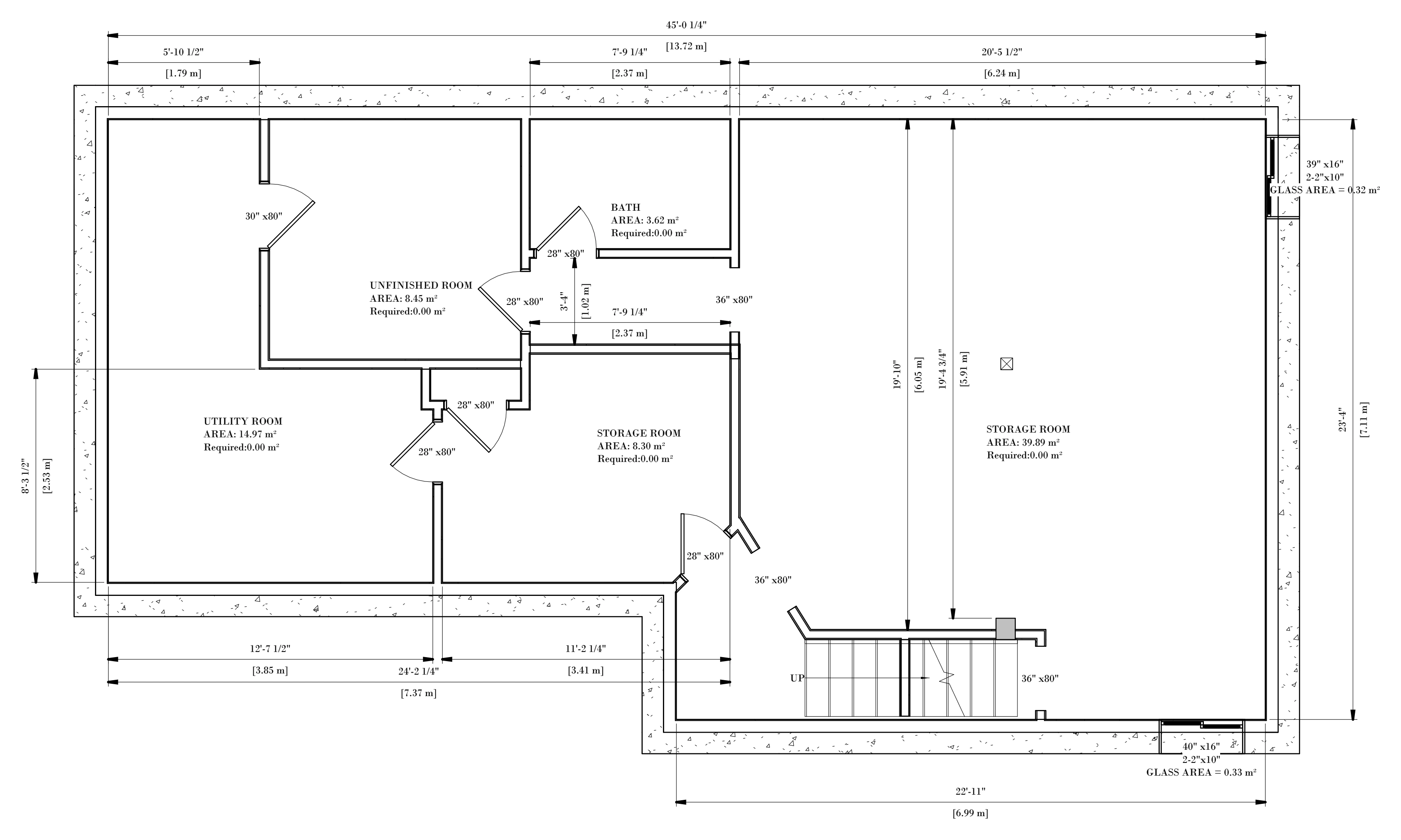 Existing basement plan with utility, storage and unfinished rooms
