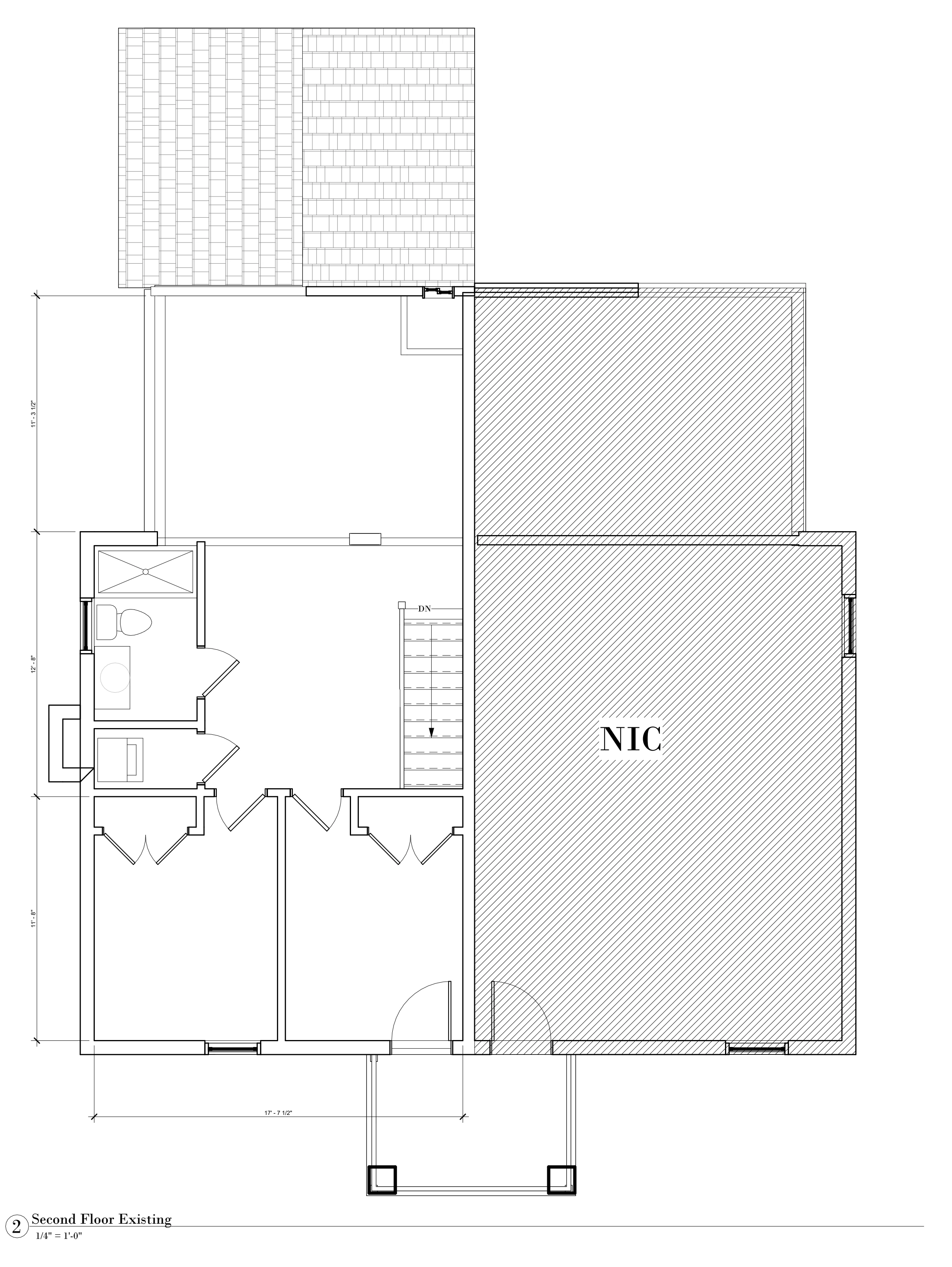 Existing second floor plan with the adjoining portion shaded